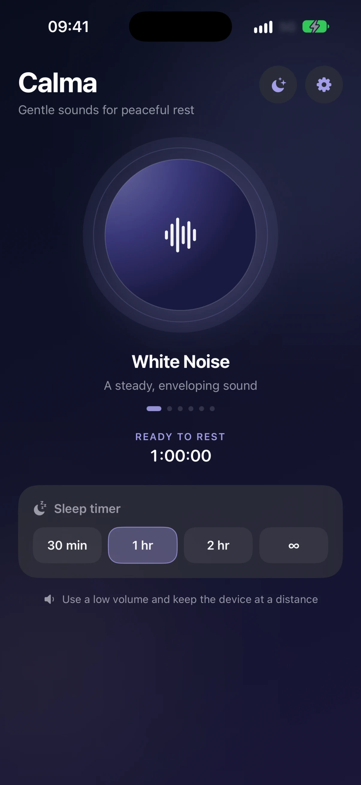 Calma ready to play white noise